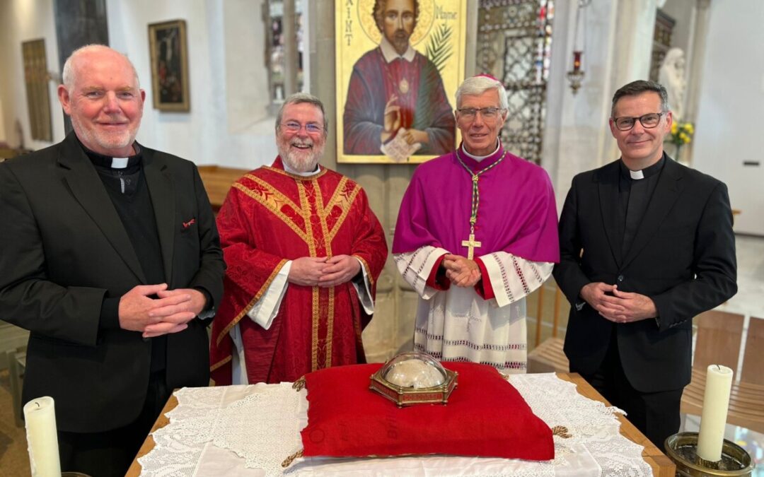 Canons Of The Chapter and Bishop-Elect Philip bless a new icon of St Cuthbert Mayne at Plymouth Cathedral